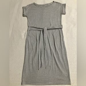 Striped Gray and White Dress with Belt